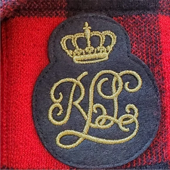 Ralph Lauren Buffalo Check Plaid Wool Knit Sweater Blazer Jacket Crest Rugby Lg - Picture 4 of 13
